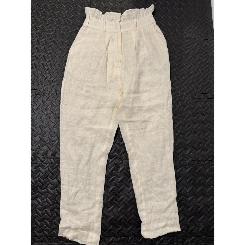 Anthropologie Steele Linen Pants‎ Sz XS High Waisted Ruffle Paperbag Boho Cream